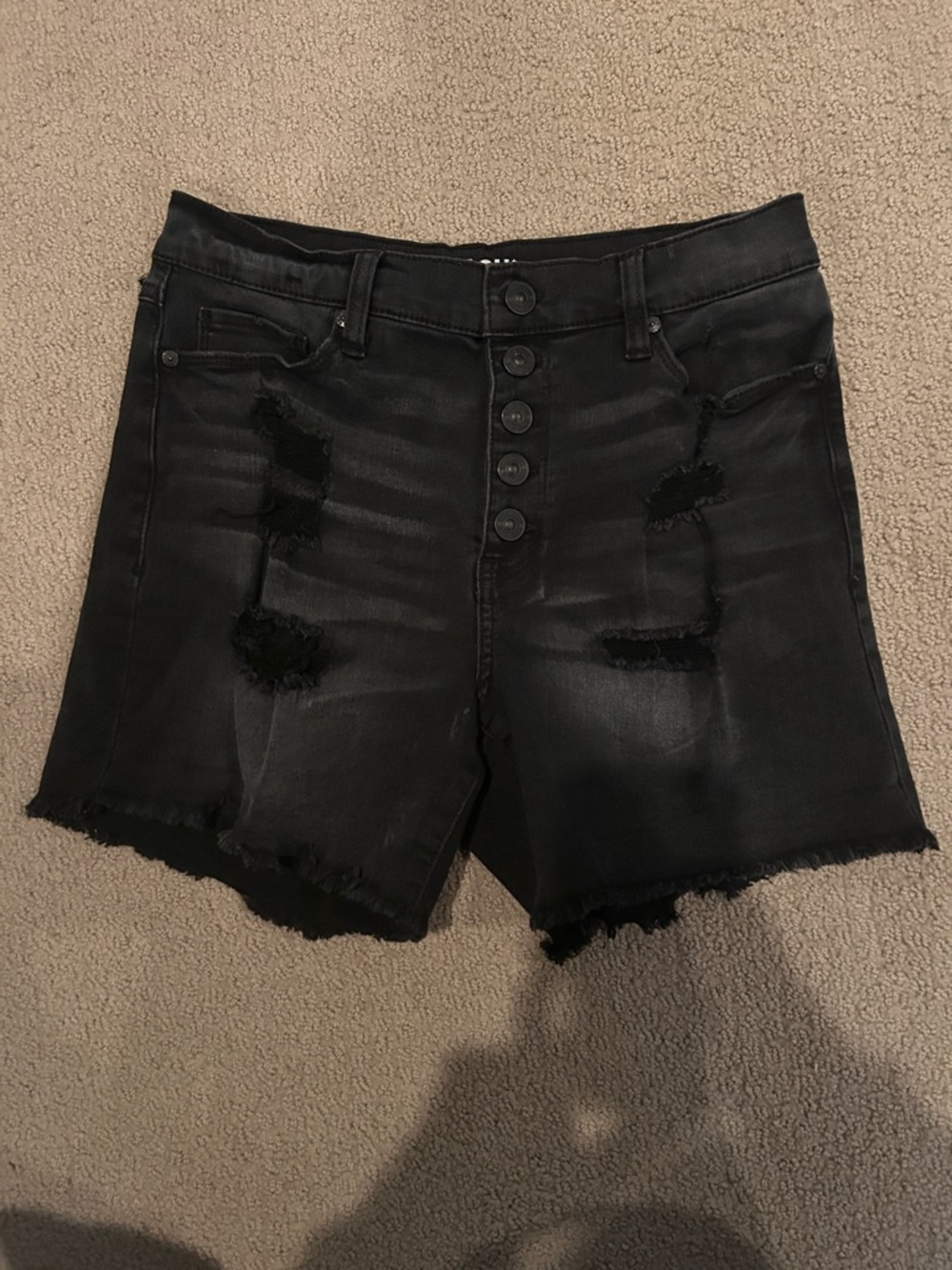 Rewash Black Distressed Button-Front Jean Shorts